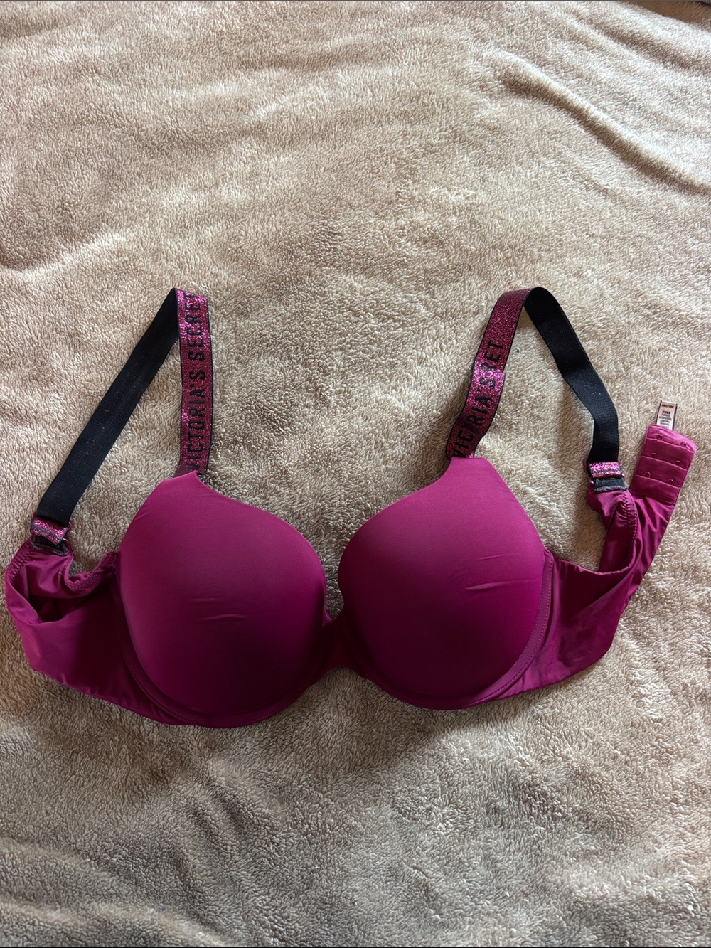 Victoria's Secret Deep Magenta Push-Up Bra with Branded Straps